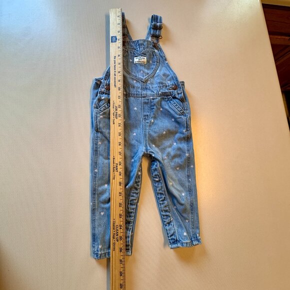 Osh Kosh B'Gosh Vestbak Denim Overalls Girls Size 18mos Pink Heart Print - Picture 6 of 9